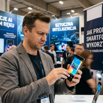 Nowoczesny smartfon z interfejsem AI w dłoniach mieszkańca Bydgoszczy. Sztuczna inteligencja i innowacje w kategorii smartfony, tablety i gadżety.