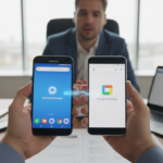Smartfon Samsung Galaxy z ikonami aplikacji Google Messages i Samsung Messages. Zmiana domyślnego komunikatora SMS i RCS na urządzeniach mobilnych z Androidem.