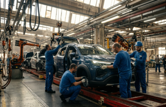 Prace w fabryce FIAT nad SUV-em Fiat Grizzly 2026. Produkcja siedmioosobowego modelu hybrydowego i elektrycznego. Tani SUV segmentu B na linii montażowej.