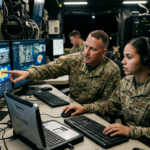 Amerykańscy wojskowi analizują dane z dronów i statystyki AI na komputerze. Sztuczna inteligencja na wojnie i nowoczesne systemy wojskowe USA.