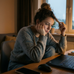 Znużony użytkownik czeka na koniec długiej aktualizacji systemu Windows 11 na laptopie. Zniecierpliwiona osoba i proces instalacji oprogramowania.