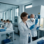 Szczepionka zaprojektowana przez AI w fiolce laboratoryjnej podczas testów klinicznych. Innowacyjna nauka i technologie przyszłości w nowoczesnej medycynie.