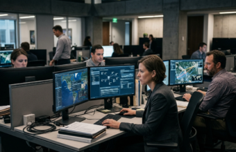Agenci CIA przy komputerach analizują dane OSINT przez zaawansowane programy AI. Sztuczna inteligencja i GovTech wspierają pracę amerykańskiego wywiadu.