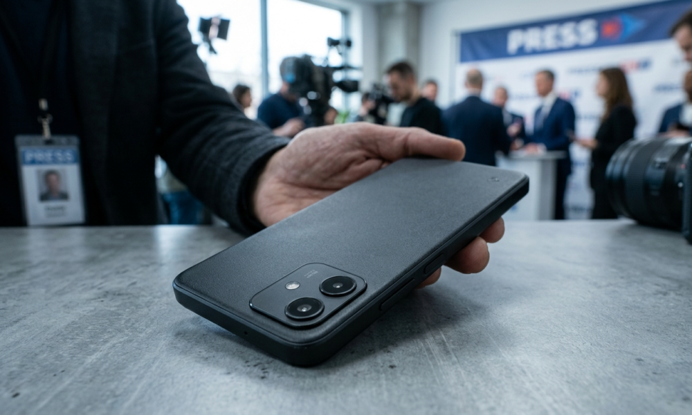 Smartfon Xiaomi Redmi Note 17: matowe wykończenie, uproszczony moduł aparatu i surowy, budżetowy design. Industrialna obudowa urządzenia w chłodnym oświetleniu.