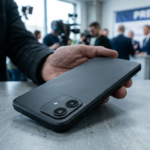 Smartfon Xiaomi Redmi Note 17: matowe wykończenie, uproszczony moduł aparatu i surowy, budżetowy design. Industrialna obudowa urządzenia w chłodnym oświetleniu.