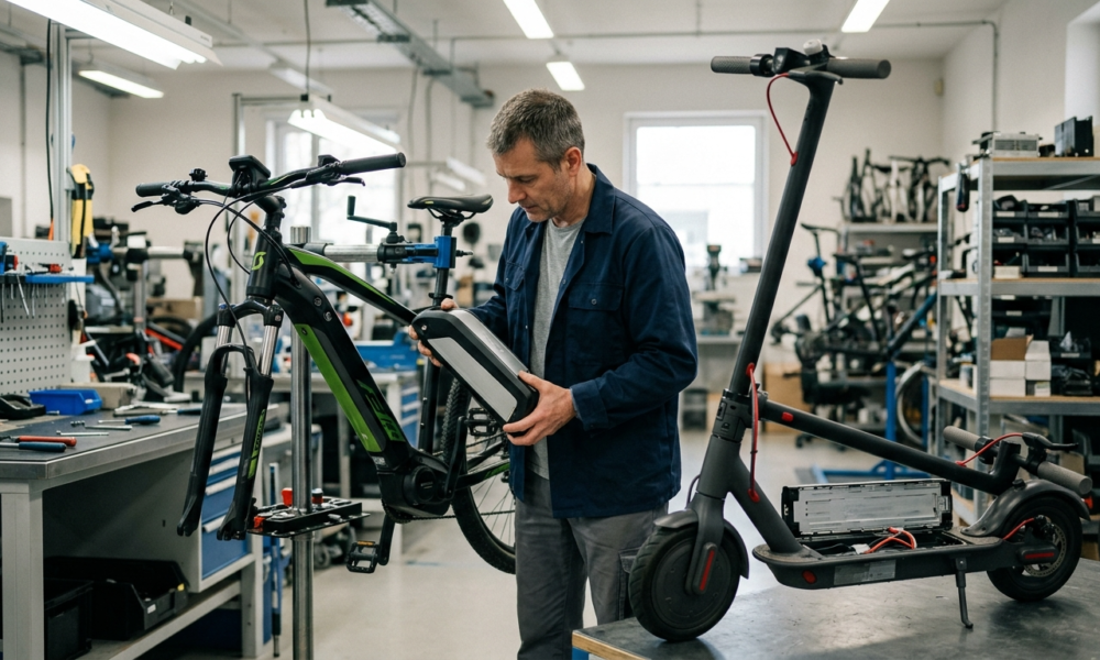 Nowoczesna bateria w ramie roweru elektrycznego e-bike. Innowacyjne ogniwa i akumulatory do hulajnóg elektrycznych zwiększające zasięg i wydajność pojazdów.