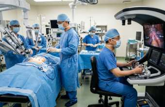 Japoński robot medyczny Hinotori: innowacyjny system chirurgiczny z ośmioosiowymi ramionami i ergonomicznym kokpitem operatora 3D.