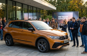 Jubileuszowy Volkswagen Tiguan Edition 20 w kolorze syrop klonowy. SUV z silnikiem spalinowym i sportowym wykończeniem na 20-lecie kultowego modelu Volkswagena.