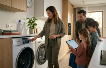 Pralka Samsung Bespoke AI z ekranem dotykowym i SmartThings. Inteligentne AGD z AI automatycznie dobiera cykl prania, dozuje detergenty i oszczędza energię.