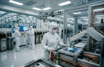 Nowoczesny procesor Intel Panther Lake w architekturze 18A. Masowa produkcja zaawansowanych układów scalonych do wydajnych komputerów i technologii AI.