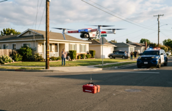 Automatyczny dron ratunkowy systemu DFR reaguje na zgłoszenie 911. Nowoczesne drony policyjne i służby ratunkowe w USA skracają czas dotarcia na miejsce zdarzenia.