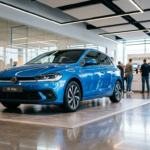 Aerodynamiczny Volkswagen ID. Polo w lśniącym salonie. Nowoczesny elektryczny samochód VW w filmowym oświetleniu. Polska i świat stawiają na tanią mobilność.