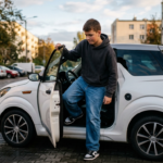 Wyrośnięty czternastolatek wsiada za kółko auta elektrycznego Ligier JS50. Polska i świat: bezpieczny mikrosamochód dla młodzieży z rekordowym zasięgiem.