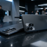 Smartfony Google Pixel 11 i 11 Pro: matowe wykończenie i moduł aparatu na ciemnym, refleksyjnym tle. Elegancki, nowoczesny design telefonów w zbliżeniu.
