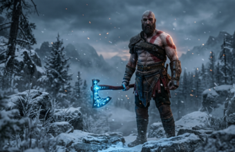 Kratos z God of War w śnieżnej mgle. Muskularna sylwetka, czerwone tatuaże i świecąca broń. Zapowiedź nowej gry porusza fanów w sekcji Polska i świat.