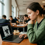 Osoba czytająca darmowe mangi Shueisha na stronie internetowej w laptopie. Polska i świat: kultura cyfrowa i gaming, milion stron mangi online po polsku.
