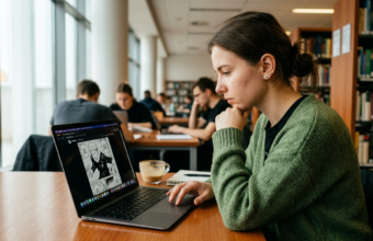Osoba czytająca darmowe mangi Shueisha na stronie internetowej w laptopie. Polska i świat: kultura cyfrowa i gaming, milion stron mangi online po polsku.