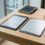 Smukłe tablety HUAWEI MatePad Air i Pro Max z matowym ekranem i rysikiem na biurku. Metalowy design, tekstura papieru. Nowoczesny sprzęt – Polska i świat.