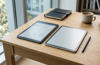 Smukłe tablety HUAWEI MatePad Air i Pro Max z matowym ekranem i rysikiem na biurku. Metalowy design, tekstura papieru. Nowoczesny sprzęt – Polska i świat.