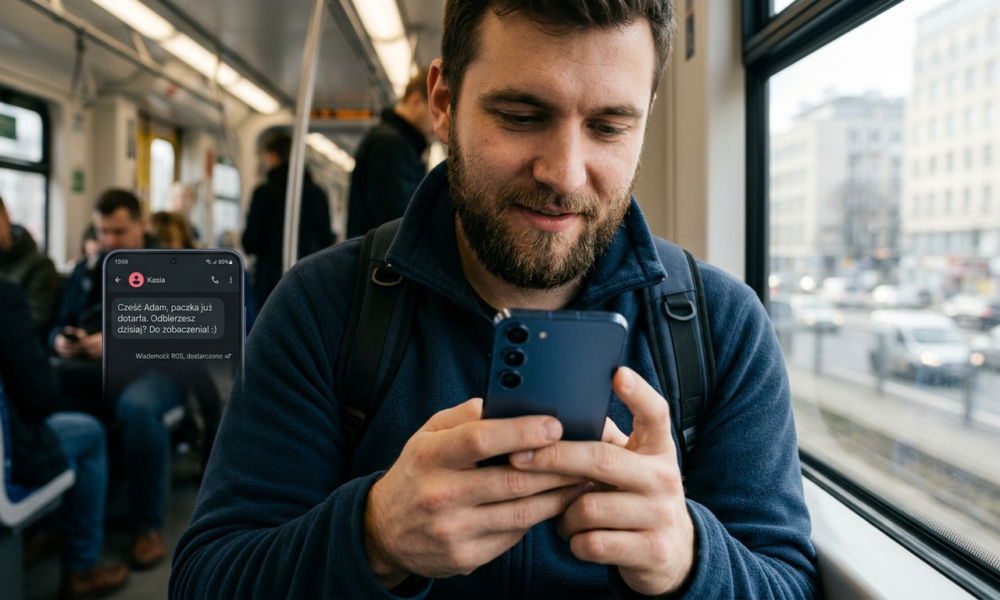 Wiadomość RCS na smartfonie Samsung w sieci Orange Polska i świat technologii. Polak odbiera polski tekst na ekranie urządzenia. Obsługa wiadomości RCS.