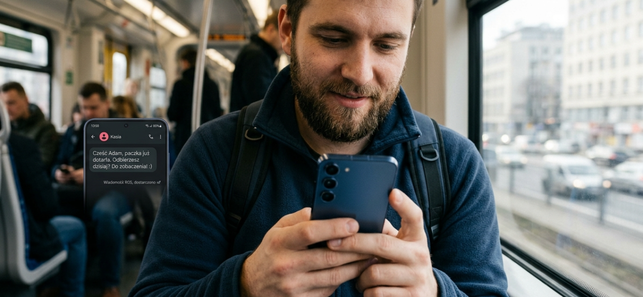 Wiadomość RCS na smartfonie Samsung w sieci Orange Polska i świat technologii. Polak odbiera polski tekst na ekranie urządzenia. Obsługa wiadomości RCS.