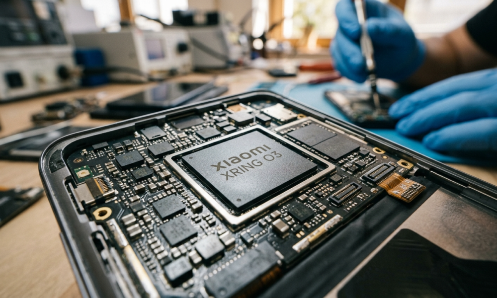 Duże zbliżenie na procesor Xiaomi Xring O3 do smartfona. Wydajny układ do tabletów i gadżety. Premiera Polska i świat, technologia mocniejsza niż procesory Apple.