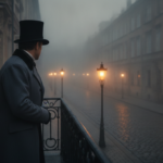XIX-wieczny dżentelmen w cylindrze na nocnej ulicy Warszawy. Serial Lalka Netflix, polska kultura cyfrowa. Polska i świat, historyczne kostiumy i architektura.