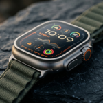 Smartwatch Apple Watch Ultra 4 z tytanową obudową i procesorem S11. Zbliżenie na podświetlony ekran z danymi na ciemnym tle. Premiera w Polska i świat.