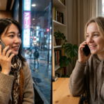 Japonka i Polka rozmawiają przez smartfony. Sztuczna inteligencja tłumaczy rozmowy bez aplikacji. Nowoczesne gadżety łączą Polskę i świat.