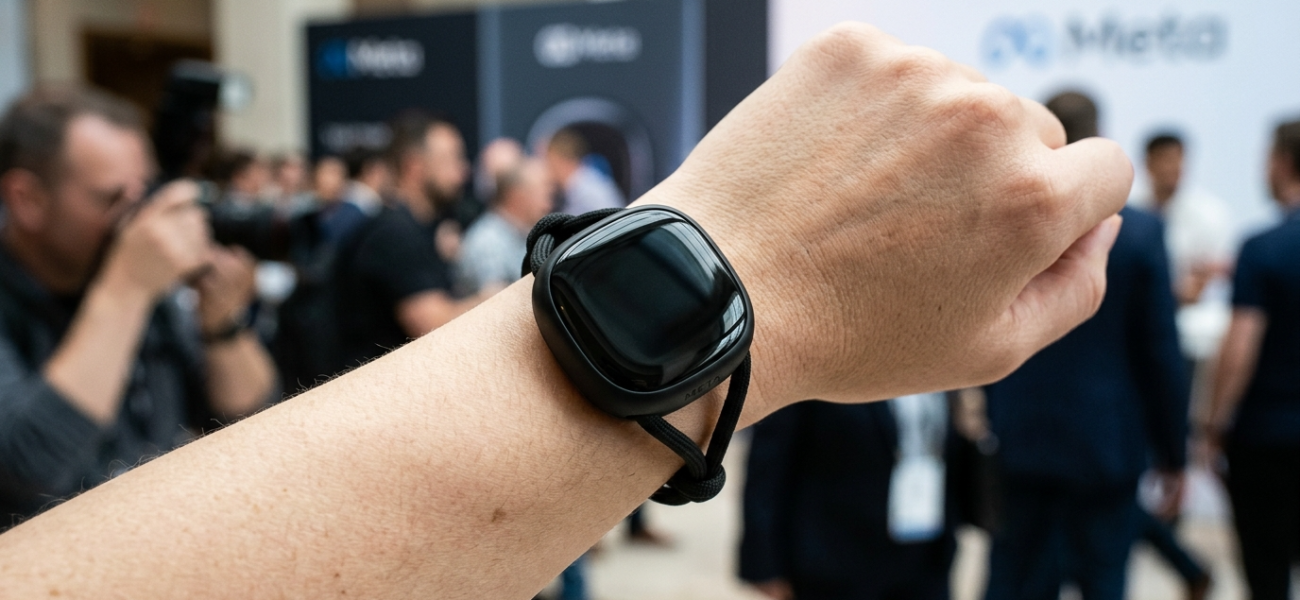 Okrągły Meta Charm wielkości etui AirPods z czarnym wyświetlaczem i sznurkiem. Asystent Muse AI od Meta Marka Zuckerberga zamiast tradycyjnego smartfona.