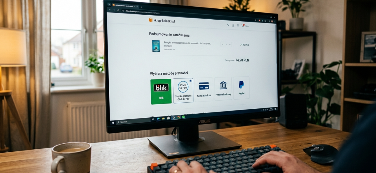 Ekran płatności online z wybraną ikoną Click to Pay obok Blik i przelewu. Bezpieczne zakupy internetowe z Bank Millennium i nowoczesne e-płatności.