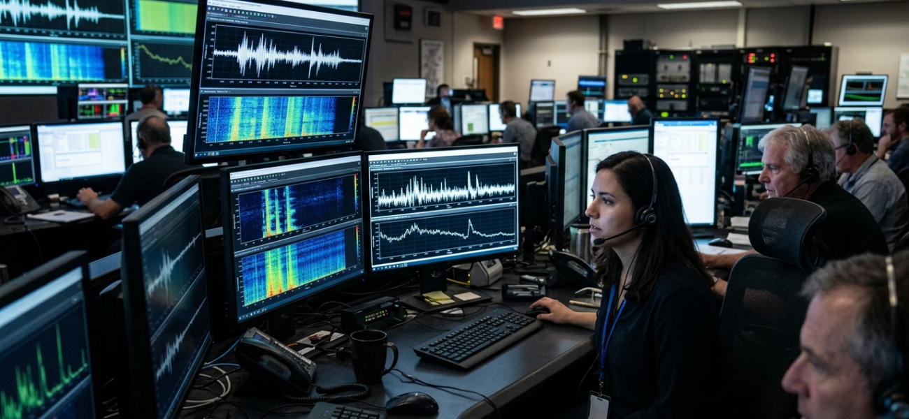 Ekrany NASA ze skokami wykresów sygnałów radiowych z odległego gazowego olbrzyma. Nauka i technologie przyszłości – Polska i świat.