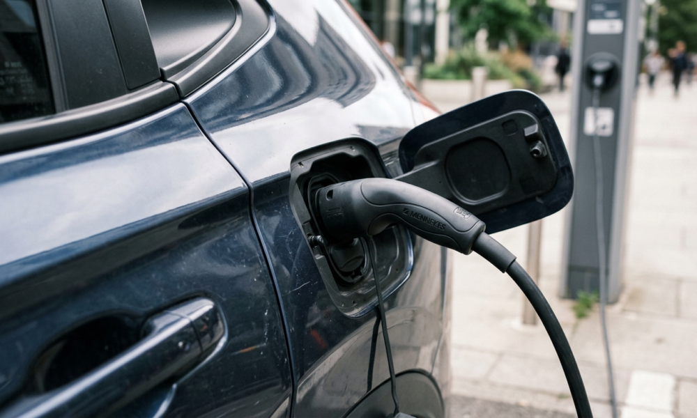 Detal gniazda ładowania samochodu elektrycznego Honda. Japońska technologia i nowoczesna motoryzacja w Polsce i na świecie. Mobilność oraz ładowanie EV.