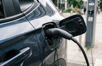 Detal gniazda ładowania samochodu elektrycznego Honda. Japońska technologia i nowoczesna motoryzacja w Polsce i na świecie. Mobilność oraz ładowanie EV.
