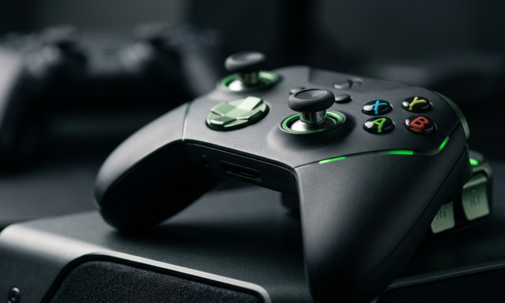 Pad Xbox Elite Series 3: czarny mat, zielone detale i precyzyjne analogi. Nowa specyfikacja i technologia w Polska i świat. Wytrzymały kontroler premium.