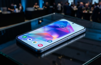 Samsung Galaxy A36 5G na lśniącej powierzchni w niebieskim świetle. Nowoczesny smartfon, bezramkowy ekran i specyfikacja. Newsy Polska i świat.