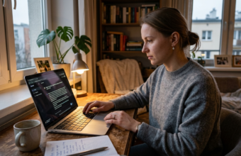 Użytkownik obsługujący Google Gemini 4 Argon na prywatnym laptopie. Nowy model AI, kategoria biznes i rynek tech, Polska i świat.