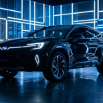 Elektryczny prototyp Subaru Outback w studio z neonami. Aerodynamiczny design, światła LED, niska perspektywa. Motoryzacja, Polska i świat, nowa era mobilności.