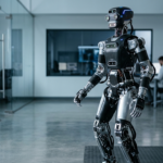 Robot badawczy Agile ONE SN z karbonu w laboratorium. Fizyczna sztuczna inteligencja, nauka i technologie przyszłości, Polska i świat. Precyzyjna konstrukcja.