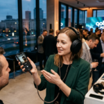 Słuchawki premium i smartfon z falą audio na biurku. Bezstratny dźwięk Qobuz debiutuje w sekcji biznes i rynek tech. Polska i świat.
